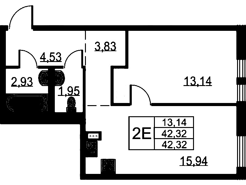 1-комнатная квартира 42.32 м², 2/18 эт., ЖК «Невская Долина»